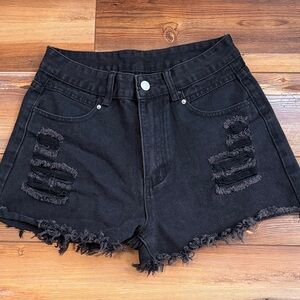 Black Distressed Denim Shorts